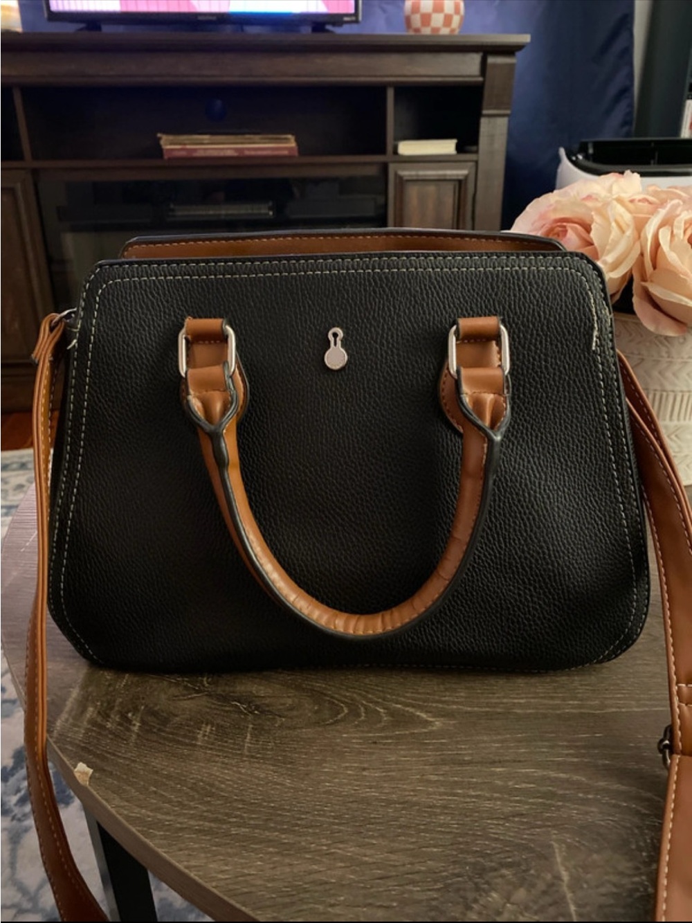 Black & Brown Structured Satchel Handbag - Classic Women's Bag